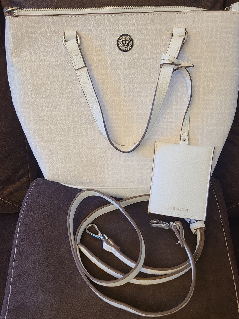 Anne Klein White Tote Bag with Removable Strap